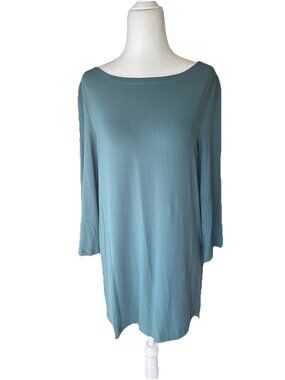 Eileen Fisher Aqua Teal Stretch Knit Tunic Tee Shirt Womens Size SP Casual Tops